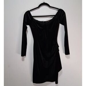 Elegant Size XS Velvet Black Long Sleeve Dress Sq Neck Bodycon Cocktail Party